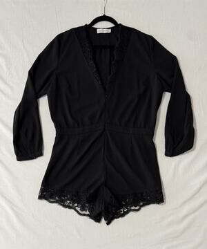 Kittenish - Black Lace romper stomper long sleeve Women’s Size XL